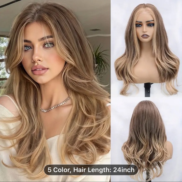 Unbranded Other - 24” Ash Blonde Synthetic Lace Front Wig Long Straight Grey Lace Front Synthetic